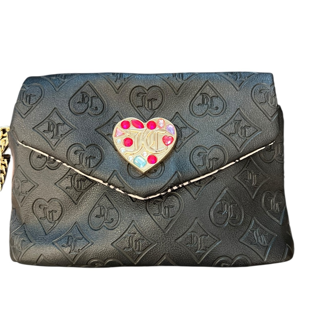 Juicy Couture Glitz Out Wristlet Embossed Black Licorice Purse Bag Studded Logo